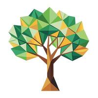 Detailed Illustration of a Flat Tree with Abstract Geometric Shaped Trunk and White Petals and Long Stems vector