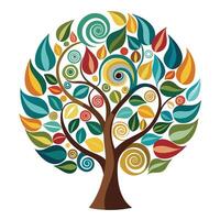 Beautiful Flat Tree with Abstract Leaf Patterns Design a Flat Style and Green Leaves vector