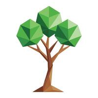 Detailed Illustration of a Flat Tree with Abstract Polygonal Trunk and Leaves and White Petals and Long Stems vector