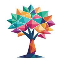 Detailed Illustration of a Flat Tree with Abstract Polygonal Leaves Design a Flat Style with White Petals and Long Stems vector