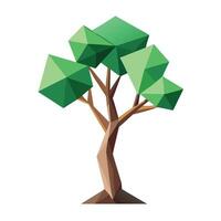 Detailed Illustration of a Flat Tree with Abstract Polygonal Leaves Generate a Flat Style with White Petals and Long Stems vector