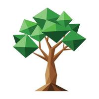 Beautiful Flat Tree with Abstract Polygonal Trunk and Leaves and Green Leaves vector