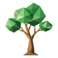 Flat Tree with Abstract Polygonal Trunk and Leaves and Pink Flowers and Green Leaves in a Garden Setting vector