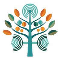 Detailed Illustration of a Flat Tree with Abstract Sound Wave Leaves Design a Flat Style with White Petals and Long Stems vector