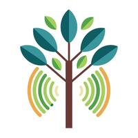 Beautiful Flat Tree with Abstract Sound Wave Leaves Design a Flat Style and Green Leaves vector