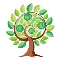 Detailed Illustration of a Flat Tree with Abstract Spiral Leaf Arrangement and White Petals and Long Stems vector