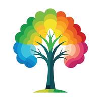 Detailed Illustration of a Flat Tree with Abstract Rainbow Gradient Canopy and White Petals and Long Stems vector