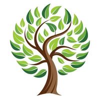 Flat Tree with Abstract Spiral Leaf Arrangement and Purple Flowers and Green Leaves in a Garden Setting vector