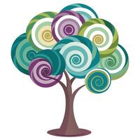 Detailed Illustration of a Flat Tree with Abstract Spirals for Canopy Create a Flat Style with White Petals and Long Stems vector