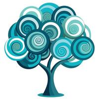 Beautiful Flat Tree with Abstract Spirals for Canopy Create a Flat Style and Green Leaves vector