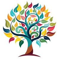 Detailed Illustration of a Flat Tree with Abstract Swirls as Leaves Design a Flat Style with White Petals and Long Stems vector