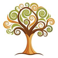 Flat Tree with Abstract Swirls for the Canopy Generate a Flat Style with Pink Flowers and Green Leaves in a Garden Setting vector