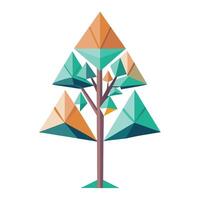 Flat Tree with Abstract Triangle Leaves Design a Flat Style with Pink Flowers and Green Leaves in a Garden Setting vector