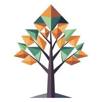 Beautiful Flat Tree with Abstract Triangle Leaves Design a Flat Style and Green Leaves vector