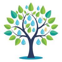Botanical Flat Tree with Green Abstract Water Droplet Leaves in a Natural Setting vector