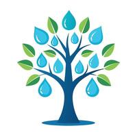 Intricate Flat Tree with Delicate Abstract Water Droplet Leaves in a Fantasy Setting vector