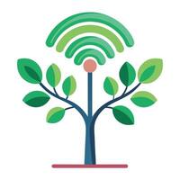 Vibrant Flat Tree with Brightly Colored Abstract Wi-Fi Signal Leaves in a High-Tech Setting vector