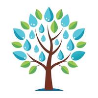 Flat Tree with Abstract Water Droplet Leaves in a Whimsical Setting vector