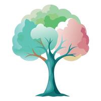 Intricate Flat Tree with Delicate Abstract Watercolor Effect in a Fantasy Setting vector