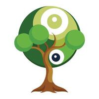Botanical Flat Tree with Green Abstract Yin Yang Canopy in a Natural Setting vector