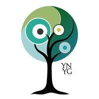 Vibrant Flat Tree with Brightly Colored Abstract Yin Yang Canopy in a High-Tech Setting vector