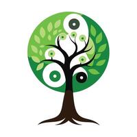 Flat Tree with Abstract Yin Yang Canopy in a Whimsical Setting vector