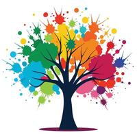 Detailed Illustration of a Flat Tree with an Explosion of Colorful Ink Splash for a Vibrant and Dynamic Design vector