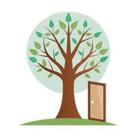 Flat Tree with an Open Door in the Trunk Create a Sense of Mystery and Wonder in a Garden Setting vector