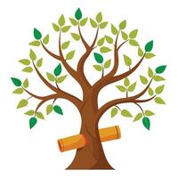 Flat Tree with Ancient Scrolls as Leaves Design a Flat Style and Green Leaves in a Garden Setting vector