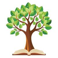Beautiful Flat Tree with Ancient Scroll and Book Leaves Design a Flat Style and Green Leaves vector