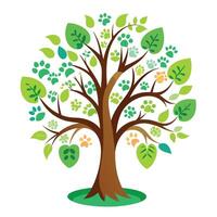 Flat Tree with Animal Footprints as Leaves Design a Flat Style and Green Leaves in a Garden Setting vector