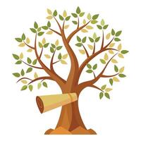 Detailed Illustration of a Flat Tree with Ancient Scrolls as Leaves Design a Flat Style and Green Leaves vector