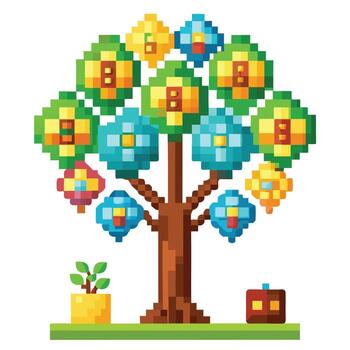 plano árbol con arcada juego píxel hojas en un caprichoso ajuste vector