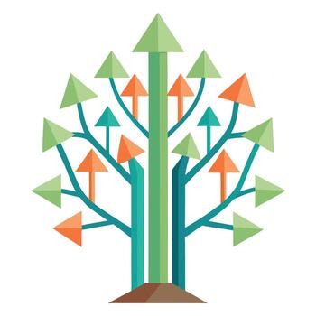 Botanical Flat Tree with Green Arrows Growing from the Branches in a Natural Setting vector