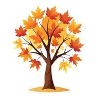 Botanical Flat Tree with Green Autumn Maple Leaf Gradient in a Natural Setting vector