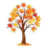 Intricate Flat Tree with Delicate Autumn Maple Leaf Gradient in a Fantasy Setting vector