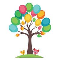 Flat Tree with Balloon Animal Leaves in a Whimsical Setting vector