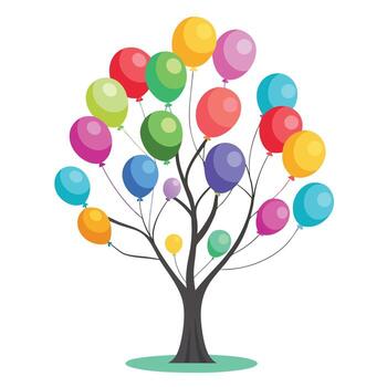 Vibrant Flat Tree with Brightly Colored Balloons Instead of Leaves in a High-Tech Setting vector