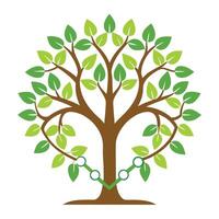 Botanical Flat Tree with Green Bicycle Chain Link Leaves in a Natural Setting vector