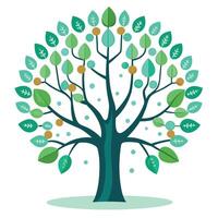 Botanical Flat Tree with Green Binary Code Leaves in a Natural Setting vector