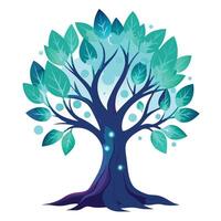 Vibrant Flat Tree with Brightly Colored Bioluminescent Glow Leaves in a High-Tech Setting vector