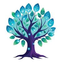 Flat Tree with Bioluminescent Glow Leaves in a Whimsical Setting vector