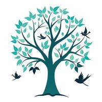 Vibrant Flat Tree with Brightly Colored Bird Silhouettes in a High-Tech Setting vector