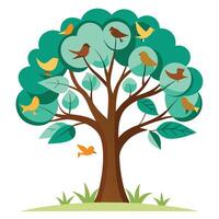 Vibrant Flat Tree with Brightly Colored Birds Forming the Canopy in a High-Tech Setting vector