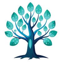 Intricate Flat Tree with Delicate Bioluminescent Glow Leaves in a Fantasy Setting vector