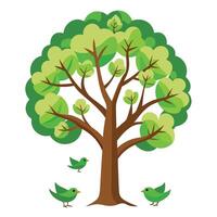 Flat Tree with Birds Forming the Canopy in a Whimsical Setting vector