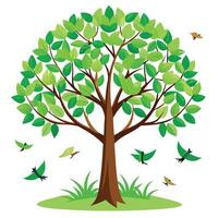 Intricate Flat Tree with Delicate Birds Forming the Canopy in a Fantasy Setting vector