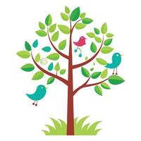 Intricate Flat Tree with Delicate Birds Sitting on Branches in a Fantasy Setting vector