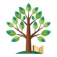 Vibrant Flat Tree with Brightly Colored Book Pages as Leaves in a High-Tech Setting and Isolated on a white Background vector