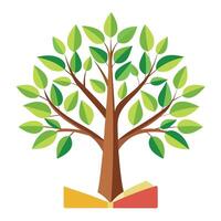Vibrant Flat Tree with Brightly Colored Book Pages as Leaves in a High-Tech Setting vector